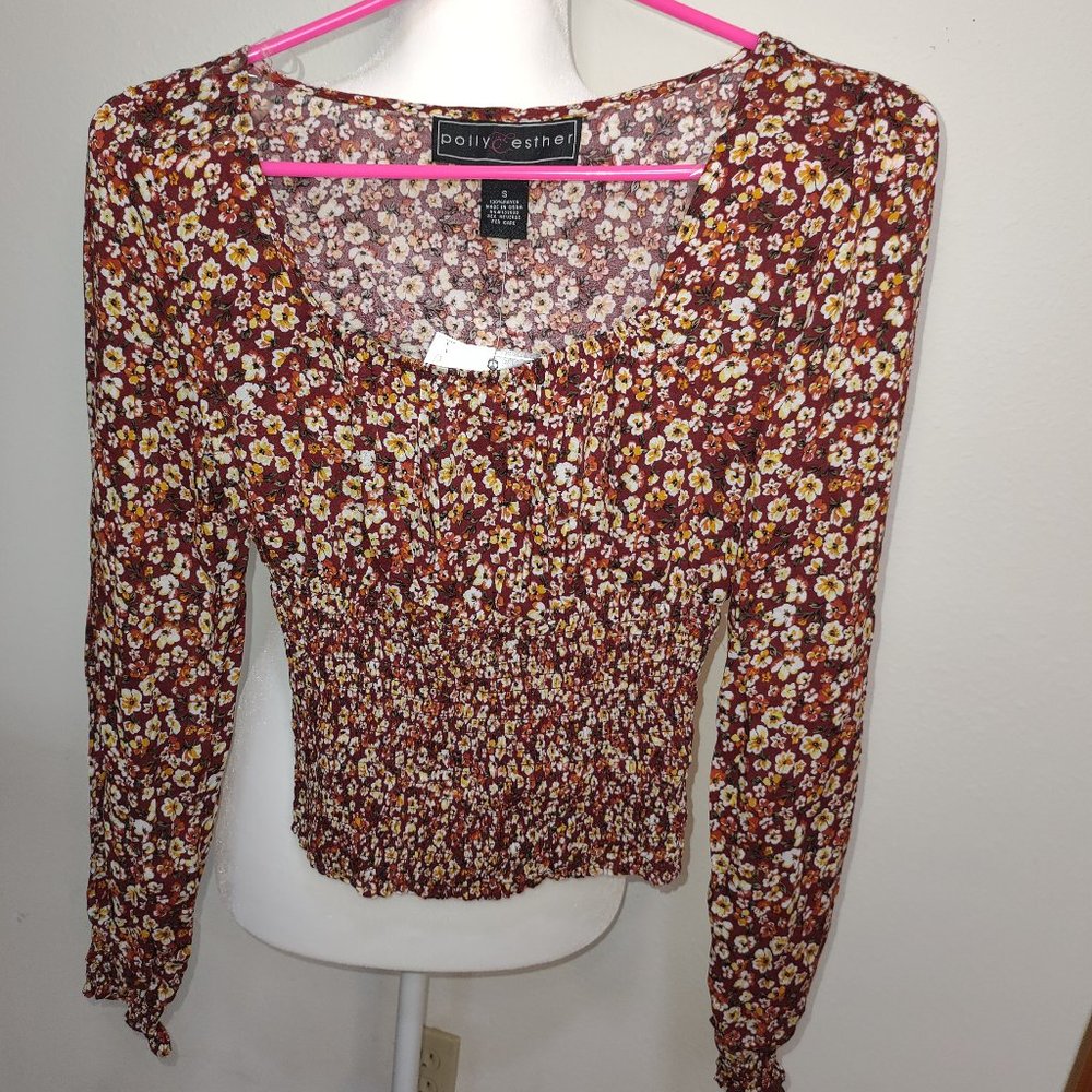 Polly & Esther Women's Smocked Crop Top -S